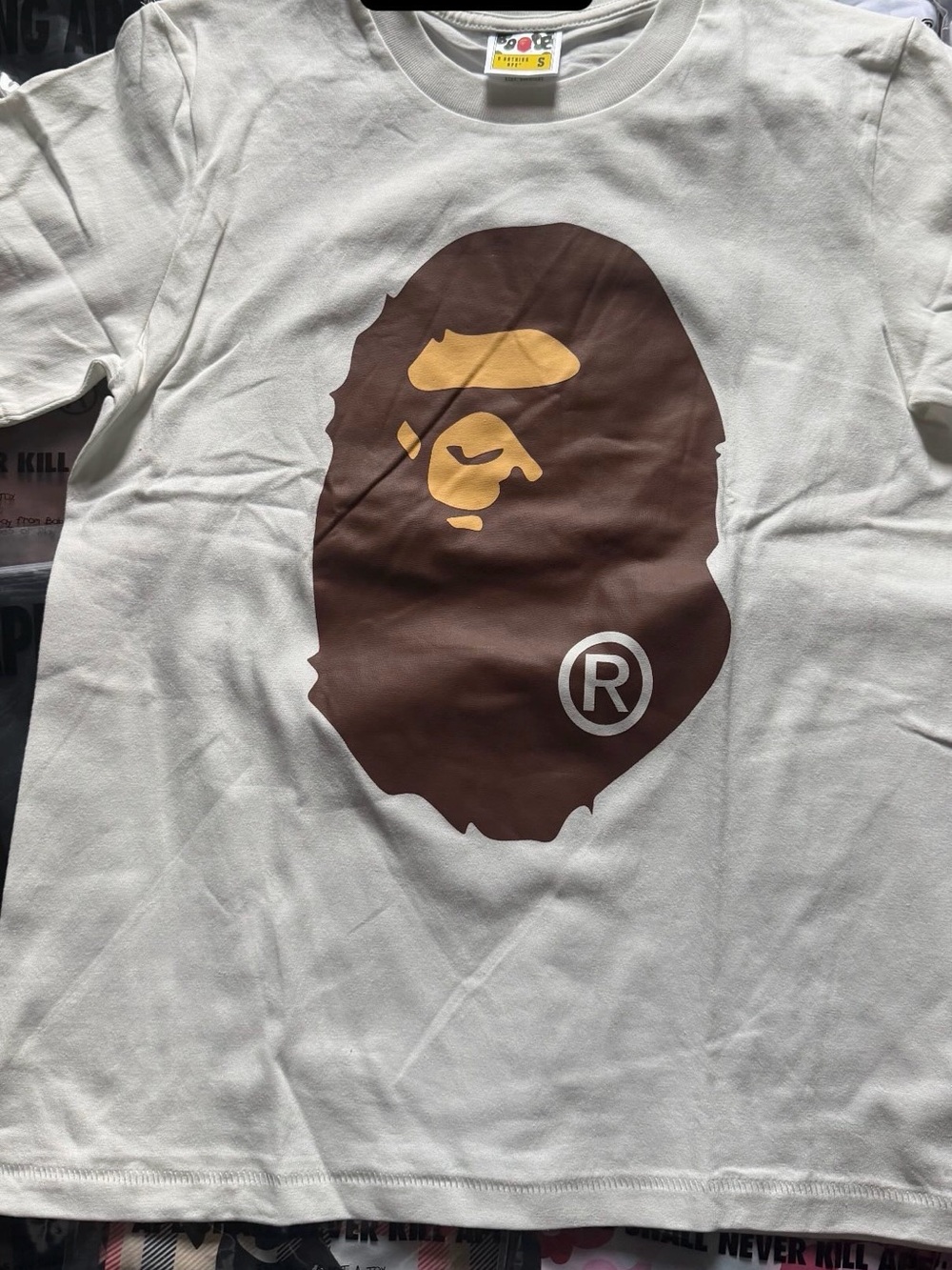 White Men’s Graphic Tee with Brown & Tan Ape Logo double sided 1:1
